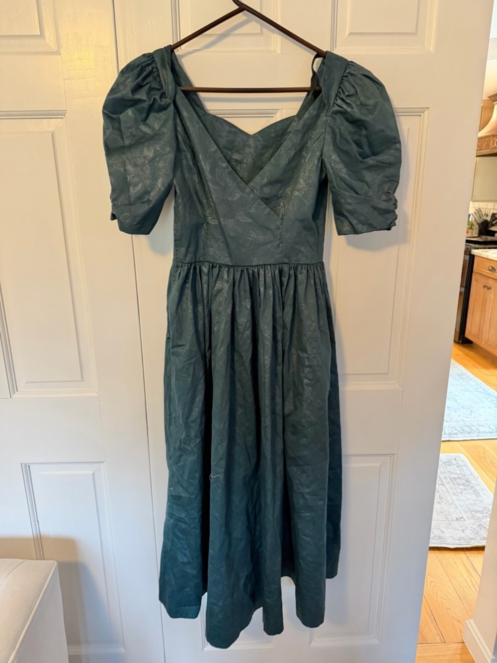 Vintage Laura Ashley Dress 10 Great Britain Green Puff Sleeve Cottagecore Midi - Picture 2 of 7
